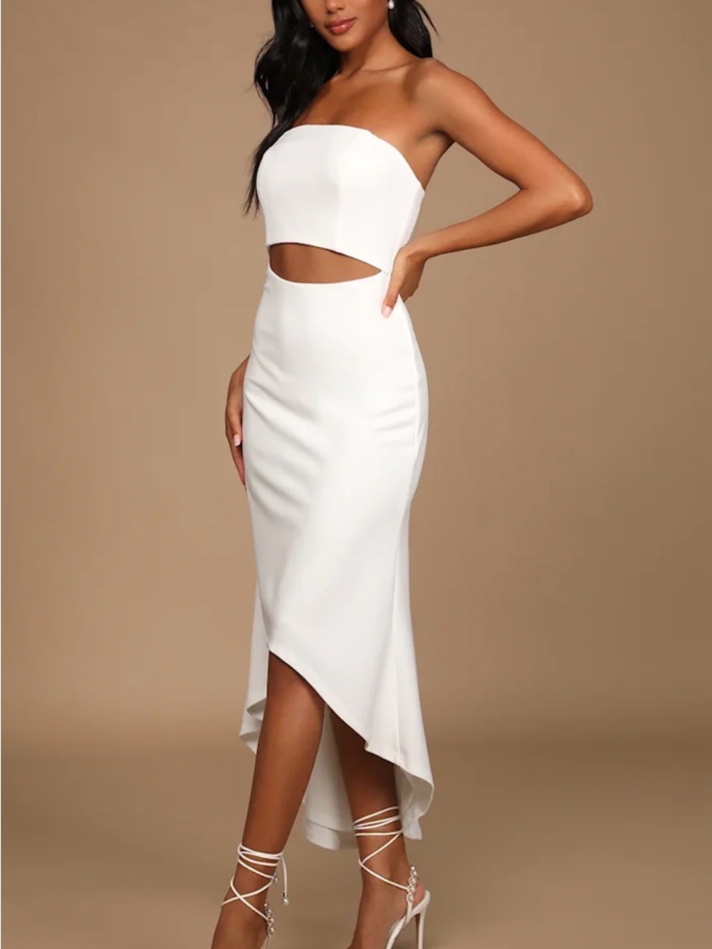 Lulu's White Strapless Cutout Midi Dress